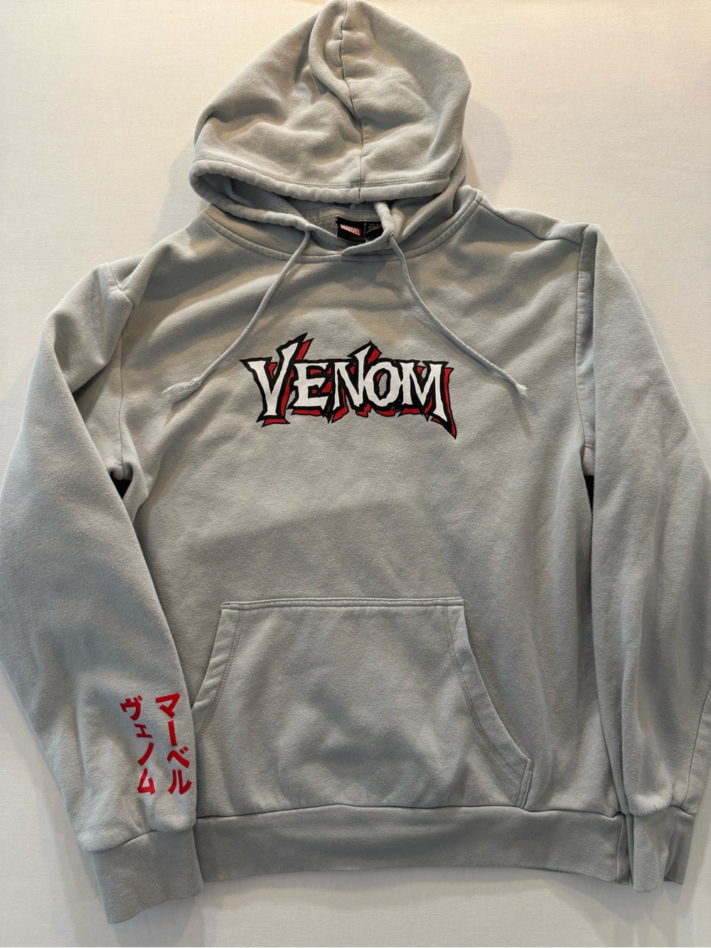Marvel Venom Light Gray Hoodie with Red Graphic